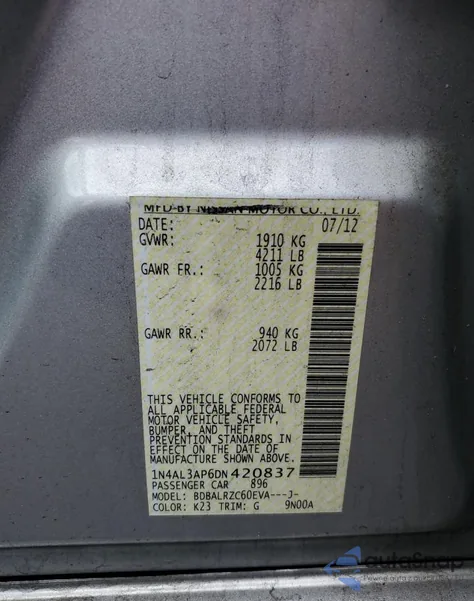 2013 Nissan Altima 2.5 z USA, uszkodzony, nr VIN 1N4AL3AP6DN420837